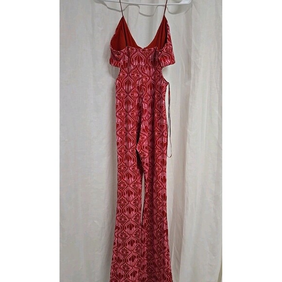 ZARA Cut Out Jacquard Knit Jumpsuit Flare Pants Red Women’s Size M EUC - Picture 4 of 9